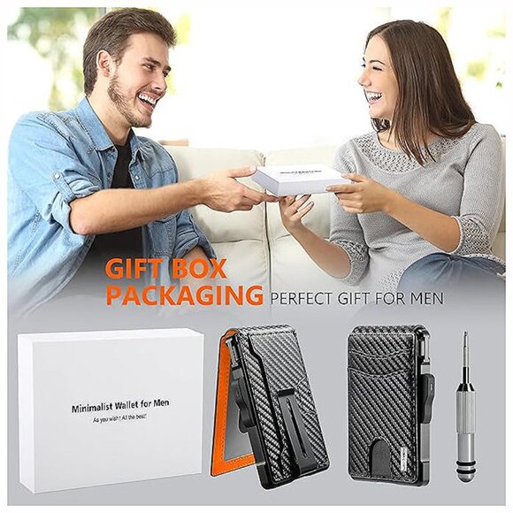 Wallet for Men - with Money Clip Slim Leather Slots , Orange - Picture 6 of 6